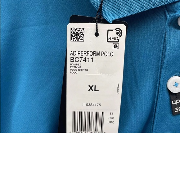 ADIDAS ADIPERFORM 2XL MENS GOLF Polo Shirt Extra Extra Large BLUE “SF 1930” NWT - Picture 13 of 16